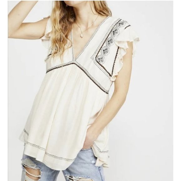 Free People Tops - Free People Falling Water Embroidered Tunic
